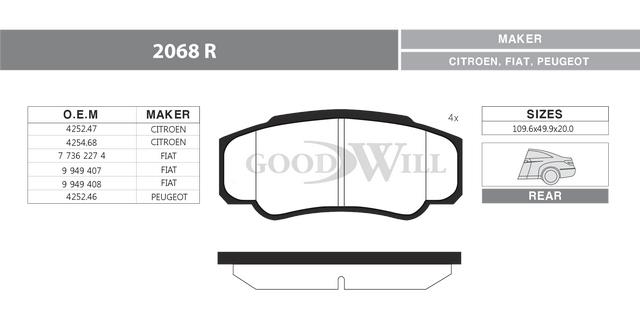 Goodwill 2068 R Brake Pad Set, disc brake 2068R