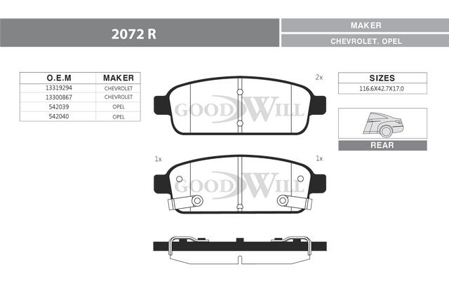 Goodwill 2072 R Brake Pad Set, disc brake 2072R