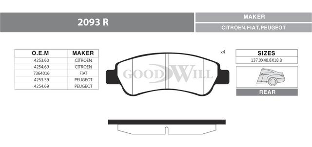 Goodwill 2093 R Brake Pad Set, disc brake 2093R