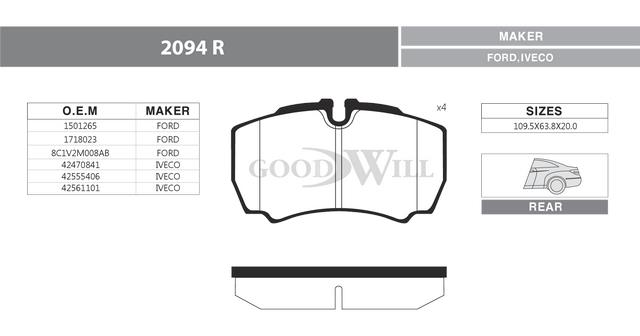 Goodwill 2094 R Brake Pad Set, disc brake 2094R