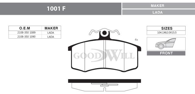 Goodwill 1001 F Brake Pad Set, disc brake 1001F