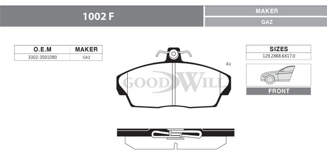 Goodwill 1002 F Brake Pad Set, disc brake 1002F