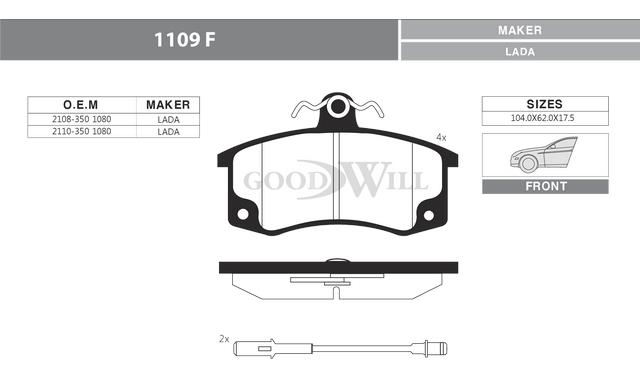 Goodwill 1109 F Brake Pad Set, disc brake 1109F