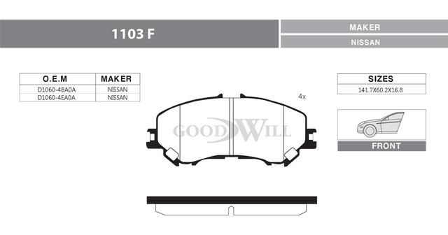 Goodwill 1103 F Brake Pad Set, disc brake 1103F