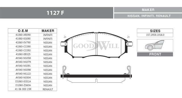 Goodwill 1127 F Brake Pad Set, disc brake 1127F