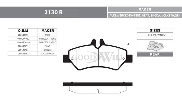 Goodwill 2130 R Brake Pad Set, disc brake 2130R