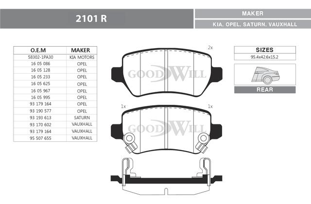 Goodwill 2101 R Brake Pad Set, disc brake 2101R