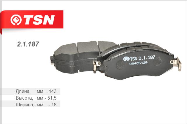 TSN 2.1.187 Brake Pad Set, disc brake 21187