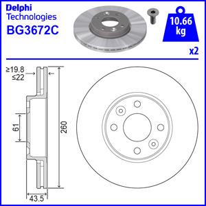 Delphi BG3762 Front brake disc ventilated BG3762