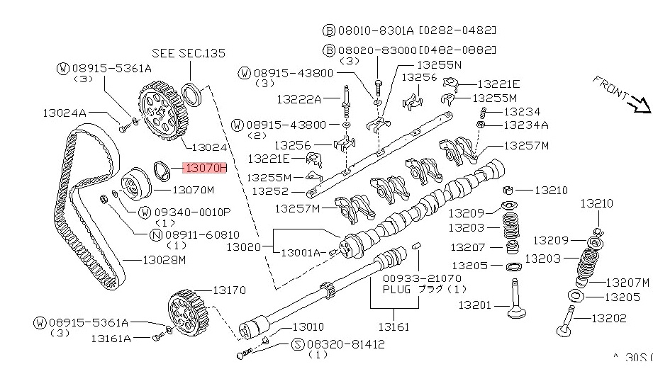 1307116A01 Nissan Timing belt tensioner pulley