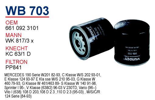 Wunder WB703 Fuel filter WB703