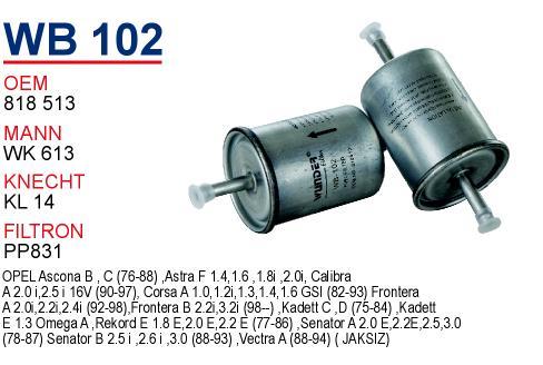 Wunder WB-102 Fuel filter WB102