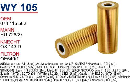 Wunder WY-105 Oil Filter WY105