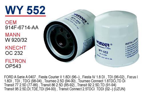 Wunder WY-552 Oil Filter WY552