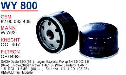 Wunder WY-800 Oil Filter WY800