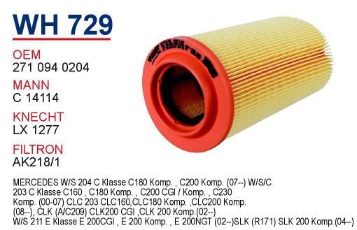 Wunder WH-729 Air filter WH729