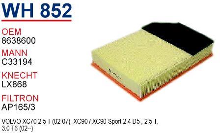 Wunder WH-852 Air filter WH852
