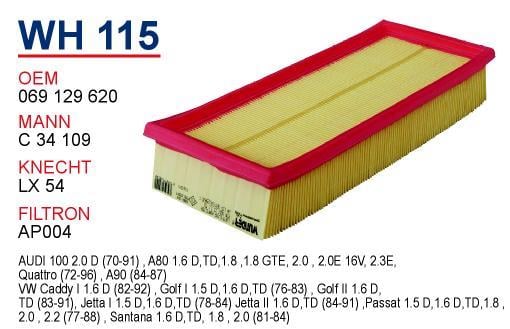 Wunder WH-115 Air filter WH115