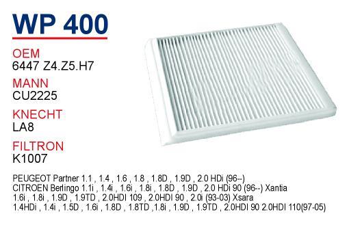Wunder WP400 Filter, interior air WP400