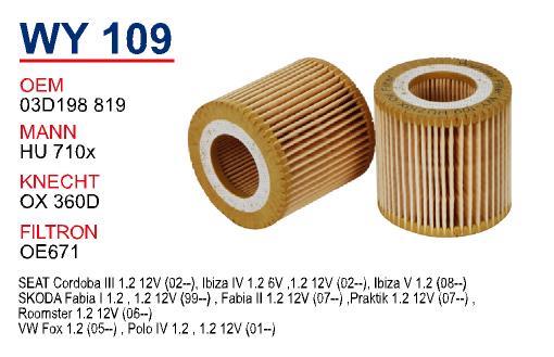 Wunder WY109 Oil Filter WY109