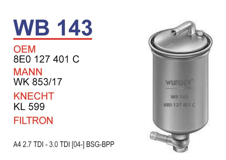 Wunder WB 143 Fuel filter WB143