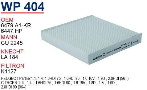 Wunder WP-404 Filter, interior air WP404