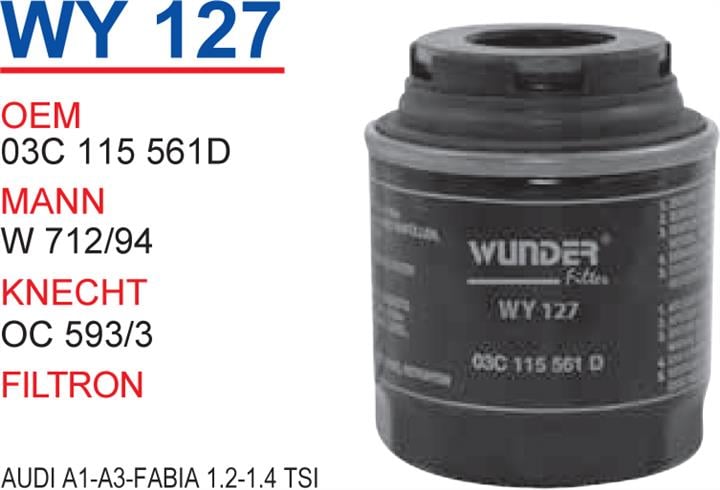 Wunder WY 127 Oil Filter WY127
