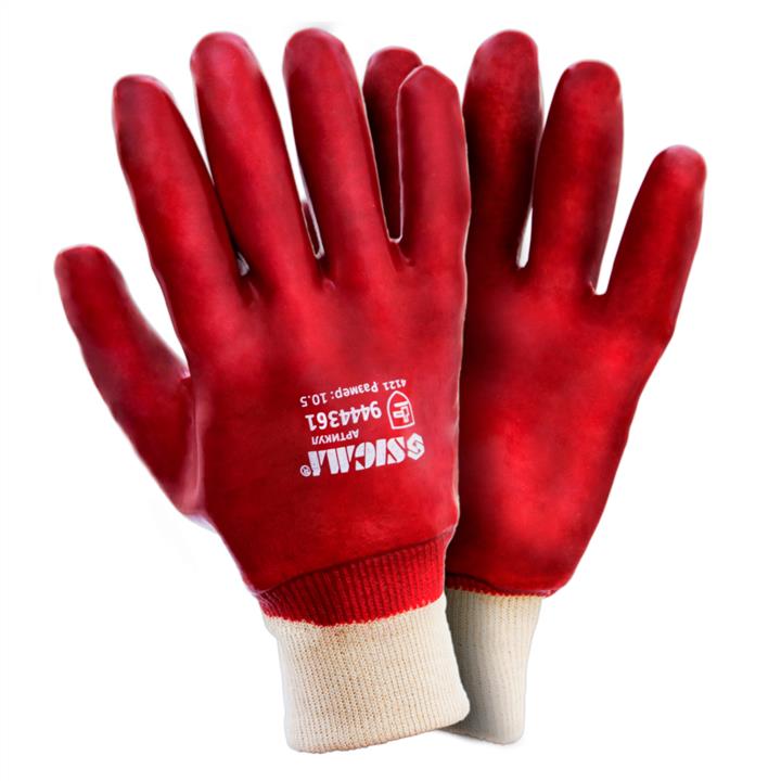 Sigma 9444361 Knitted gloves with PVC coating (red, cuffed) 9444361