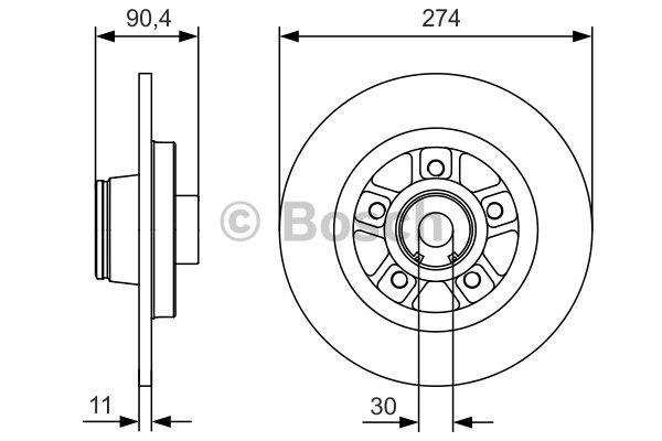 Rear brake disc, non-ventilated Bosch 0 986 479 015