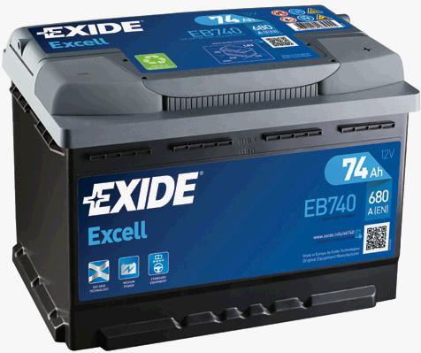 Exide EB740 Battery Exide Excell 12V 74AH 680A(EN) R+ EB740