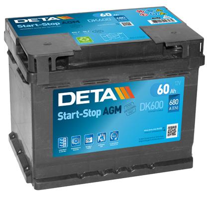 Deta DK600 Battery Deta Start-Stop AGM 12V 60AH 680A(EN) R+ DK600