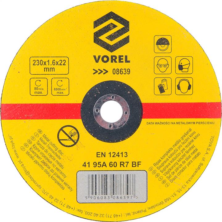 Vorel 08639 Cutting disc for metal 230x1.6x22mm 08639