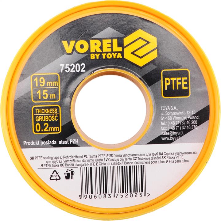 Vorel 75202 PTFE tape, 15m x 19mm x 0.2mm 75202
