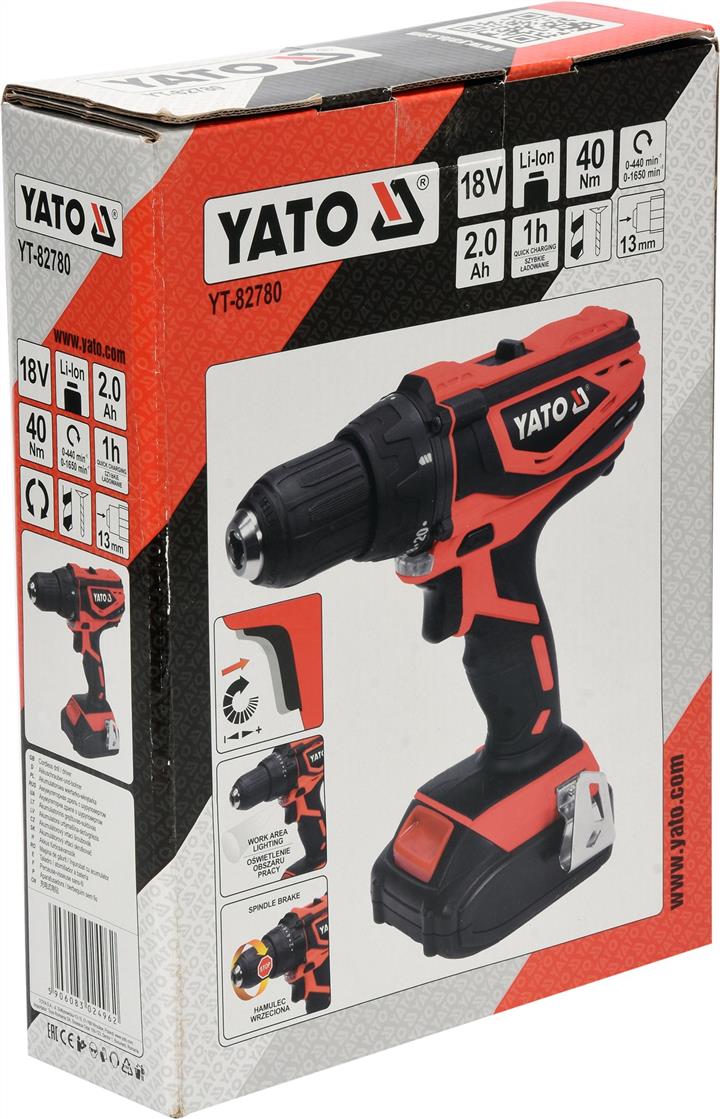 Yato Cordless screwdriver-drill, 1 battery 2 Ah, Li-Ion 18 V, 40 Nm, illuminated – price 313 PLN