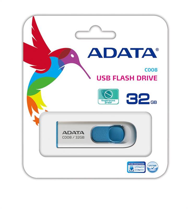 ADATA AC008-32G-RWE Flash A-DATA USB 2.0 C008 32Gb White/Blue AC00832GRWE