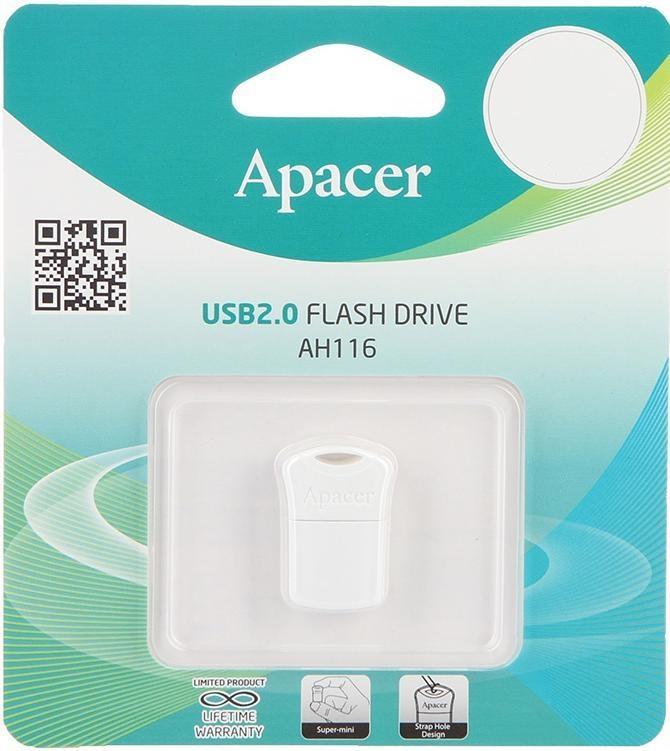Apacer AP16GAH116W-1 Flash Apacer USB 2.0 AH116 16Gb white AP16GAH116W1