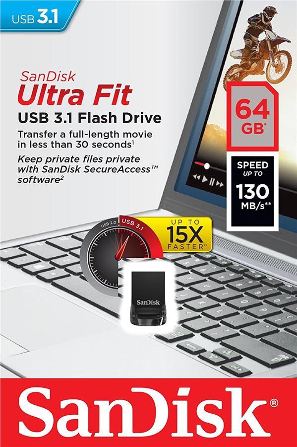 Sandisk SDCZ430-064G-G46 Flash SanDisk USB 3.1 Ultra Fit 64Gb (130Mb/s) Black SDCZ430064GG46