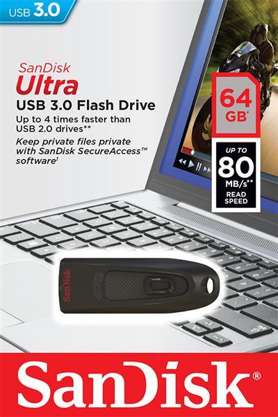 Sandisk SDCZ48-064G-U46 Flash SanDisk USB 3.0 Ultra 64Gb (130Mb/s) Black SDCZ48064GU46