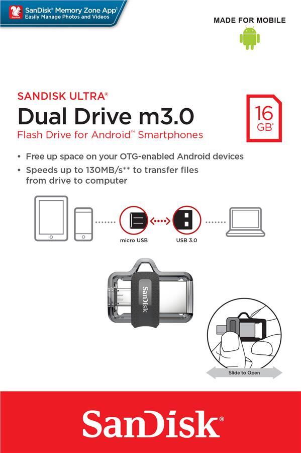 Sandisk SDDD3-016G-G46 Flash SanDisk USB 3.0 Ultra Dual OTG 16Gb (130 Mb/s) SDDD3016GG46