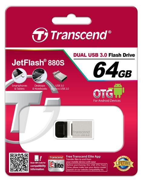 Transcend TS64GJF880S Drive Transcend 64GB USB 3.0 JetFlash 880 OTG Metal Silver TS64GJF880S