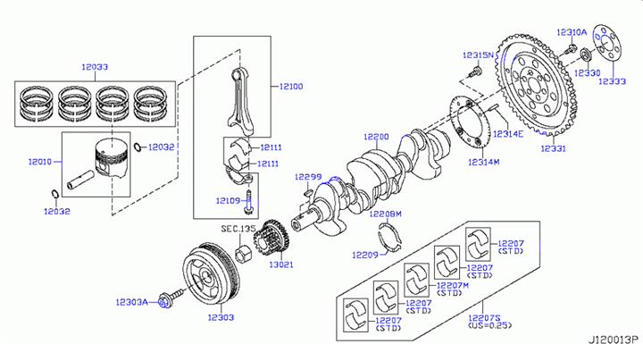 122076N24A Nissan Main bearings, crankshaft