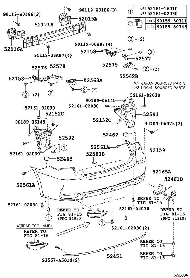 5246105010 Toyota CUSHION, RR BUMPER