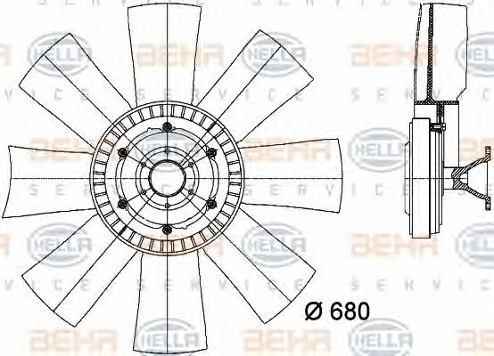 Behr-Hella 8MV 376 727-171 Hub, engine cooling fan wheel 8MV376727171