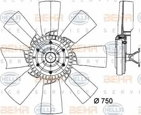 Behr-Hella 8MV 376 728-371 Hub, engine cooling fan wheel 8MV376728371
