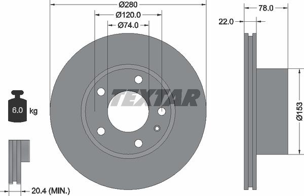 Textar 92013800 Ventilated disc brake, 1 pcs. 92013800