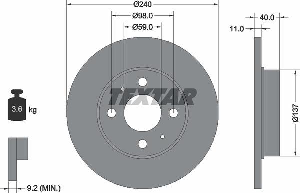 Textar 92061100 Brake disc 92061100 92061100 Textar Brake disc