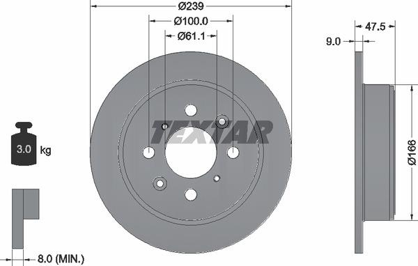 Textar 92077903 Rear brake disc, non-ventilated 92077903