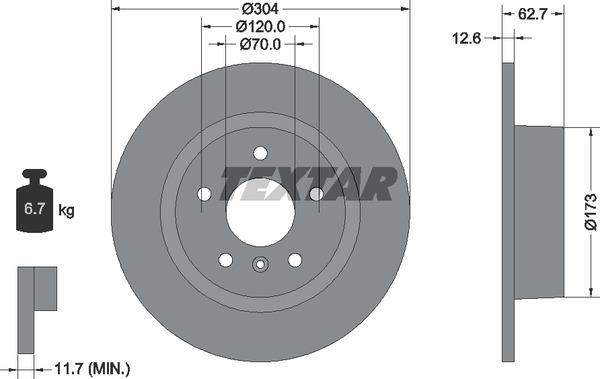 Textar 92095203 Rear brake disc, non-ventilated 92095203