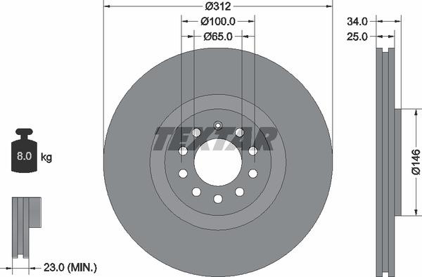 Textar 92098505 Ventilated disc brake, 1 pcs. 92098505