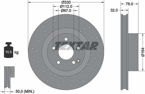 Textar 92099205 Ventilated brake disc with perforation 92099205